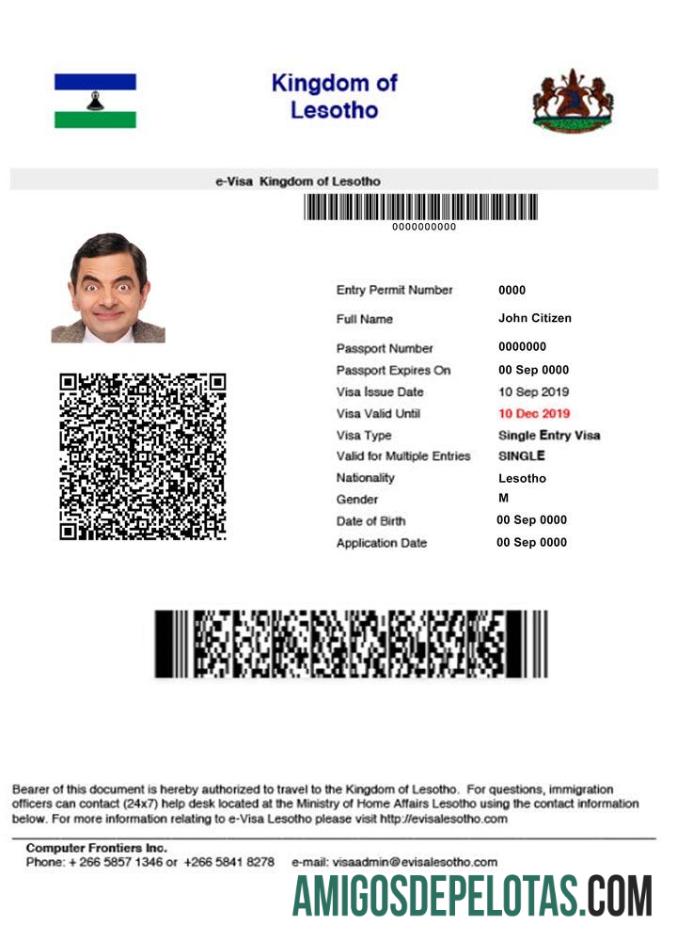 LESOTHO E VISTO modelo